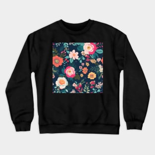 Pink and Blue Shabby Chic  Floral Flowers, Pretty Feminine Pattern on Blue Background Crewneck Sweatshirt